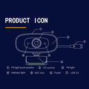 C10 2K HD Without Distortion 360 Degrees Rotate Three-speed Fill Light USB Free Drive Webcams, Built-in Clear Sound Microphone