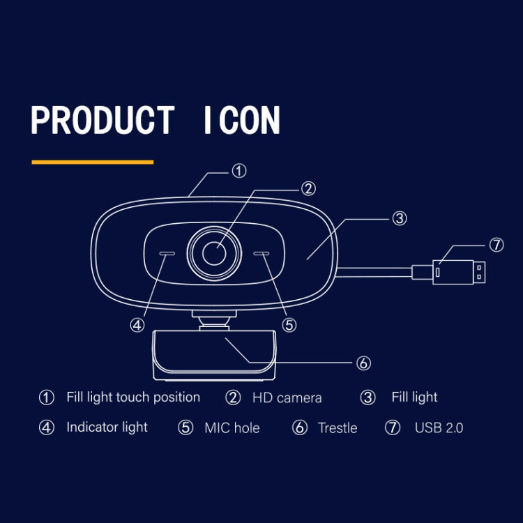 C10 2K HD Without Distortion 360 Degrees Rotate Three-speed Fill Light USB Free Drive Webcams, Built-in Clear Sound Microphone