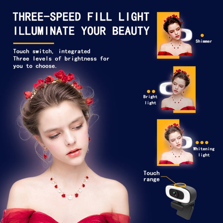 C10 2K HD Without Distortion 360 Degrees Rotate Three-speed Fill Light USB Free Drive Webcams, Built-in Clear Sound Microphone