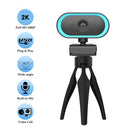 C11 2K Picture Quality HD Without Distortion 360 Degrees Rotate Built-in Microphone Sound Clear Webcams with Tripod(Blue)