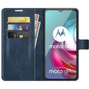 Retro Calf Pattern Buckle Card Wallet Left and Right Flip Phone Holster with Bracket Function For Motorola G30 / G10(Blue)