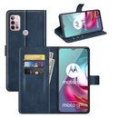 Retro Calf Pattern Buckle Card Wallet Left and Right Flip Phone Holster with Bracket Function For Motorola G30 / G10(Blue)