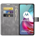 Retro Calf Pattern Buckle Card Wallet Left and Right Flip Phone Holster with Bracket Function For Motorola G30 / G10(Gray)