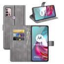 Retro Calf Pattern Buckle Card Wallet Left and Right Flip Phone Holster with Bracket Function For Motorola G30 / G10(Gray)