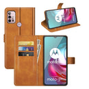 Retro Calf Pattern Buckle Card Wallet Left and Right Flip Phone Holster with Bracket Function For Motorola G30 / G10(Yellow)