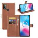 Retro Calf Pattern Buckle Card Wallet Left and Right Flip Phone Holster with Bracket Function For Alcatel 1S 2021 /3L 2021(Light Brown)