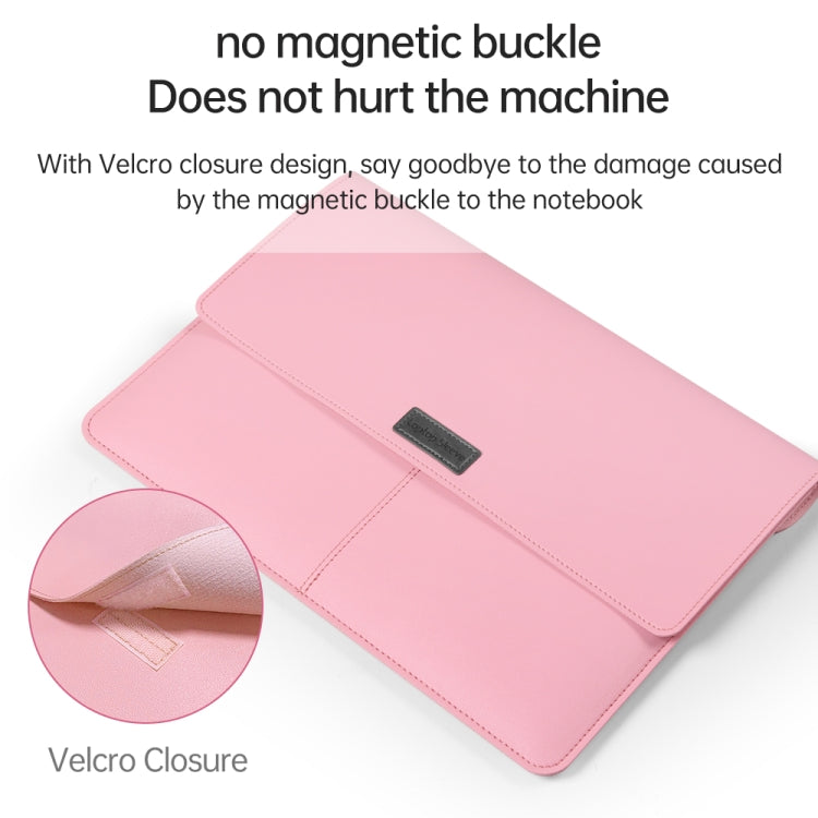 Litchi Pattern PU Leather Waterproof Ultra-thin Protection Liner Bag Briefcase Laptop Carrying Bag for 13-14 inch Laptops(ROSE GOLD)