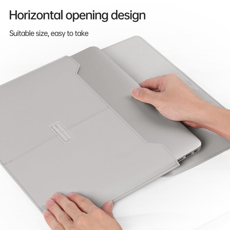 Litchi Pattern PU Leather Waterproof Ultra-thin Protection Liner Bag Briefcase Laptop Carrying Bag for 13-14 inch Laptops(Grey)