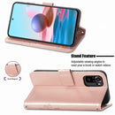 For Xiaomi Redmi Note 10 4G Four-leaf Clasp Embossed Buckle Mobile Phone Protection Leather Case with Lanyard & Card Slot & Wallet & Bracket Function(Rose Gold)
