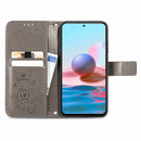 For Xiaomi Redmi Note 10 4G Four-leaf Clasp Embossed Buckle Mobile Phone Protection Leather Case with Lanyard & Card Slot & Wallet & Bracket Function(Grey)