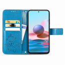 For Xiaomi Redmi Note 10 4G Four-leaf Clasp Embossed Buckle Mobile Phone Protection Leather Case with Lanyard & Card Slot & Wallet & Bracket Function(Blue)