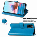 For Xiaomi Redmi Note 10 4G Four-leaf Clasp Embossed Buckle Mobile Phone Protection Leather Case with Lanyard & Card Slot & Wallet & Bracket Function(Blue)