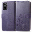 For Xiaomi Redmi Note 10 4G Four-leaf Clasp Embossed Buckle Mobile Phone Protection Leather Case with Lanyard & Card Slot & Wallet & Bracket Function(Purple)