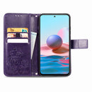 For Xiaomi Redmi Note 10 4G Four-leaf Clasp Embossed Buckle Mobile Phone Protection Leather Case with Lanyard & Card Slot & Wallet & Bracket Function(Purple)