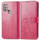 For Motorola Moto G10 , G30 Four-leaf Clasp Embossed Buckle Mobile Phone Protection Leather Case with Lanyard & Card Slot & Wallet & Bracket Function(Rose Red)