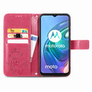 For Motorola Moto G10 , G30 Four-leaf Clasp Embossed Buckle Mobile Phone Protection Leather Case with Lanyard & Card Slot & Wallet & Bracket Function(Rose Red)