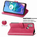 For Motorola Moto G10 , G30 Four-leaf Clasp Embossed Buckle Mobile Phone Protection Leather Case with Lanyard & Card Slot & Wallet & Bracket Function(Rose Red)