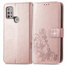 For Motorola Moto G10 , G30 Four-leaf Clasp Embossed Buckle Mobile Phone Protection Leather Case with Lanyard & Card Slot & Wallet & Bracket Function(Rose Gold)