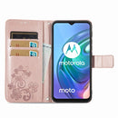 For Motorola Moto G10 , G30 Four-leaf Clasp Embossed Buckle Mobile Phone Protection Leather Case with Lanyard & Card Slot & Wallet & Bracket Function(Rose Gold)