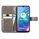 For Motorola Moto G10 , G30 Four-leaf Clasp Embossed Buckle Mobile Phone Protection Leather Case with Lanyard & Card Slot & Wallet & Bracket Function(Grey)