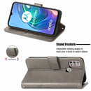 For Motorola Moto G10 , G30 Four-leaf Clasp Embossed Buckle Mobile Phone Protection Leather Case with Lanyard & Card Slot & Wallet & Bracket Function(Grey)