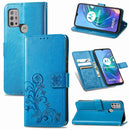 For Motorola Moto G10, G30 Four-leaf Clasp Embossed Buckle Mobile Phone Protection Leather Case with Lanyard & Card Slot & Wallet & Bracket Function(Blue)