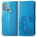 For Motorola Moto G10, G30 Four-leaf Clasp Embossed Buckle Mobile Phone Protection Leather Case with Lanyard & Card Slot & Wallet & Bracket Function(Blue)