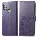 For Motorola Moto G10 , G30 Four-leaf Clasp Embossed Buckle Mobile Phone Protection Leather Case with Lanyard & Card Slot & Wallet & Bracket Function(Purple)