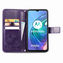For Motorola Moto G10 , G30 Four-leaf Clasp Embossed Buckle Mobile Phone Protection Leather Case with Lanyard & Card Slot & Wallet & Bracket Function(Purple)