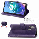 For Motorola Moto G10 , G30 Four-leaf Clasp Embossed Buckle Mobile Phone Protection Leather Case with Lanyard & Card Slot & Wallet & Bracket Function(Purple)