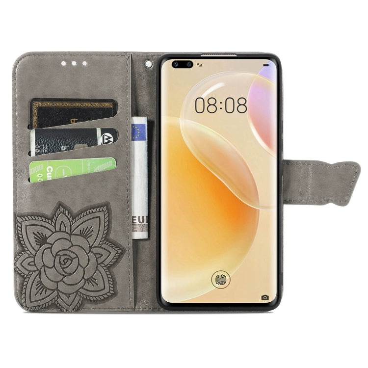 For Huawei Nova 8 Pro Butterfly Love Flower Embossed Horizontal Flip Leather Case with Bracket & Card Slot & Wallet & Lanyard(Gray)