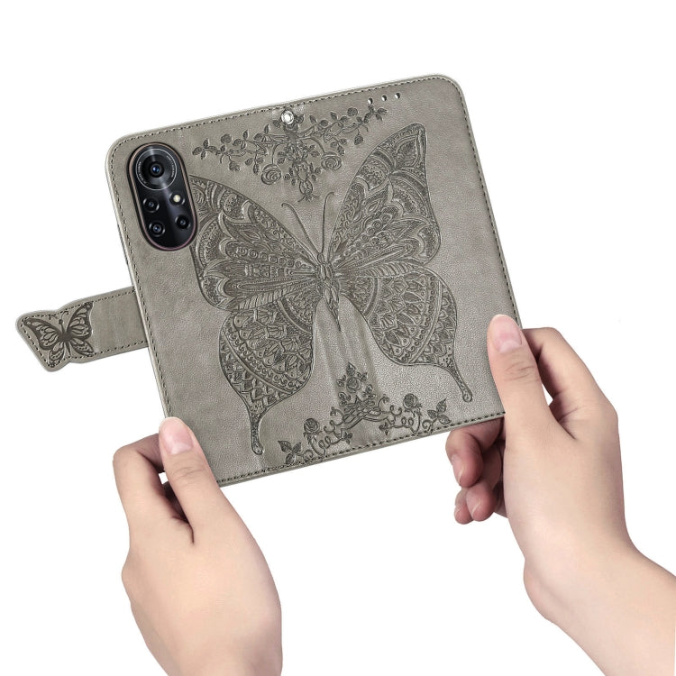 For Huawei Nova 8 Pro Butterfly Love Flower Embossed Horizontal Flip Leather Case with Bracket & Card Slot & Wallet & Lanyard(Gray)