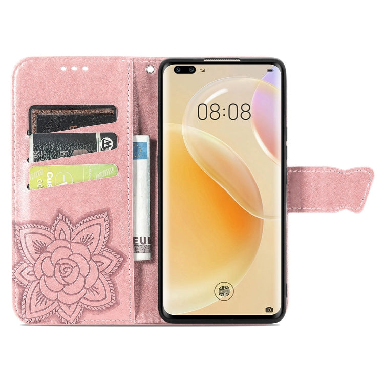 For Huawei Nova 8 Pro Butterfly Love Flower Embossed Horizontal Flip Leather Case with Bracket & Card Slot & Wallet & Lanyard(Rose Gold)