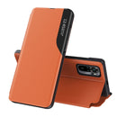 For Xiaomi Redmi Note 10 Pro Side Display Shockproof Horizontal Flip Leather Case with Holder(Orange)