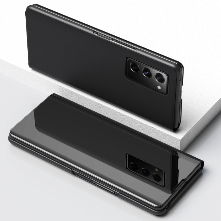 For Samsung Galaxy Z Fold2 5G Plated Mirror Horizontal Flip Leather Case with Holder(Black)
