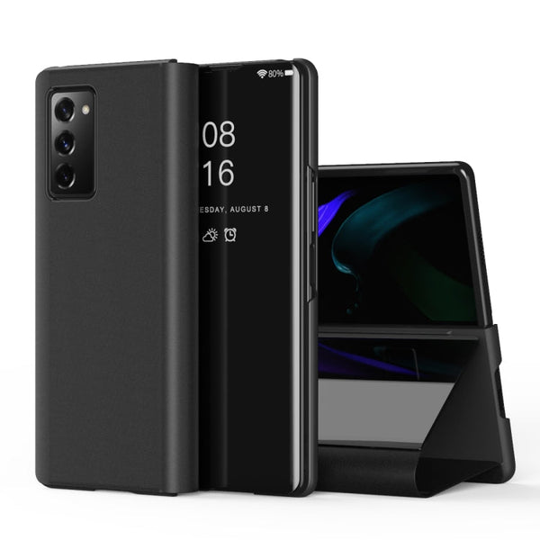 For Samsung Galaxy Z Fold2 5G Plated Mirror Horizontal Flip Leather Case with Holder(Black)