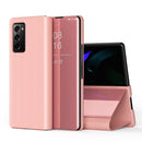 For Samsung Galaxy Z Fold2 5G Plated Mirror Horizontal Flip Leather Case with Holder(Rose Gold)
