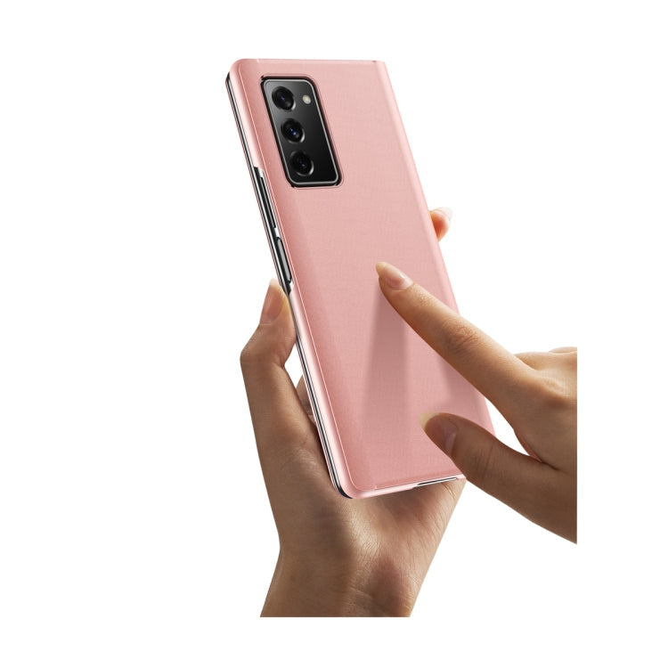 For Samsung Galaxy Z Fold2 5G Plated Mirror Horizontal Flip Leather Case with Holder(Silver)