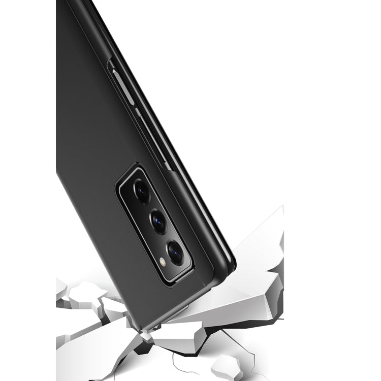 For Samsung Galaxy Z Fold2 5G Plated Mirror Horizontal Flip Leather Case with Holder(Silver)