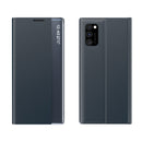 For Samsung Galaxy A52 5G/4G Side Display Magnetic Horizontal Flip Plain Texture Cloth + PC Case with Holder & Sleep / Wake-up Function(Dark Blue)