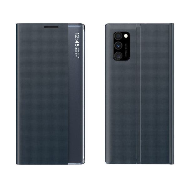 For Samsung Galaxy A52 5G/4G Side Display Magnetic Horizontal Flip Plain Texture Cloth + PC Case with Holder & Sleep / Wake-up Function(Dark Blue)