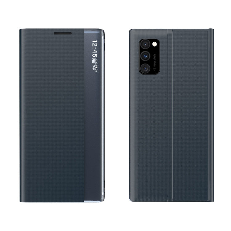 For Samsung Galaxy A52 5G/4G Side Display Magnetic Horizontal Flip Plain Texture Cloth + PC Case with Holder & Sleep / Wake-up Function(Dark Blue)