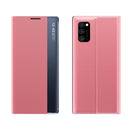 For Samsung Galaxy A52 5G/4G Side Display Magnetic Horizontal Flip Plain Texture Cloth + PC Case with Holder & Sleep / Wake-up Function(Pink)