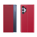 For Samsung Galaxy A32 4G Side Display Magnetic Horizontal Flip Plain Texture Cloth + PC Case with Holder & Sleep / Wake-up Function(Red)