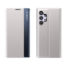 For Samsung Galaxy A32 4G Side Display Magnetic Horizontal Flip Plain Texture Cloth + PC Case with Holder & Sleep / Wake-up Function(Silver)
