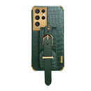 For Samsung Galaxy S21 Ultra Electroplated TPU Crocodile Pattern Leather Case with Wrist Strap(Green)