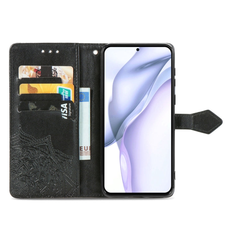 Halfway Mandala Embossing Pattern Horizontal Flip Leather Case with Holder & Card Slots & Wallet & Lanyard For Huawei P50 Pro(Black)