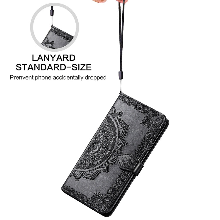 Halfway Mandala Embossing Pattern Horizontal Flip Leather Case with Holder & Card Slots & Wallet & Lanyard For Huawei P50 Pro(Black)