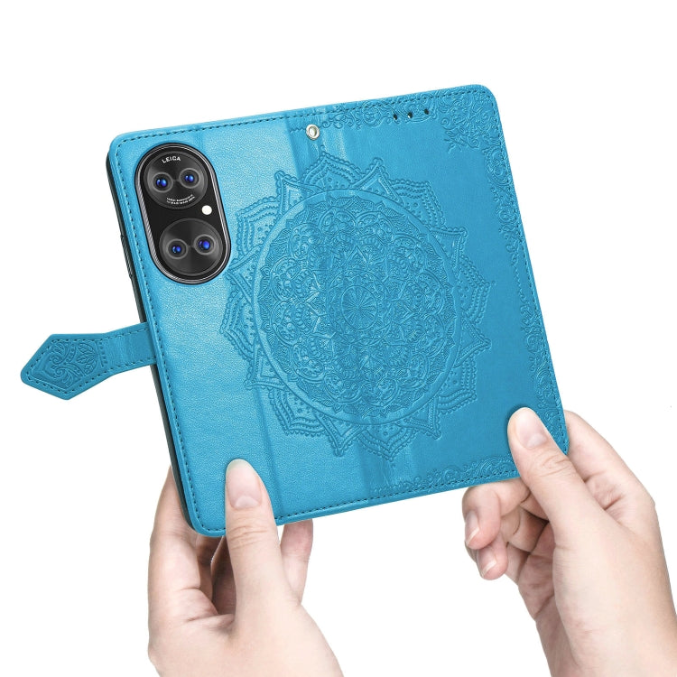 Halfway Mandala Embossing Pattern Horizontal Flip Leather Case with Holder & Card Slots & Wallet & Lanyard For Huawei P50 Pro(Blue)