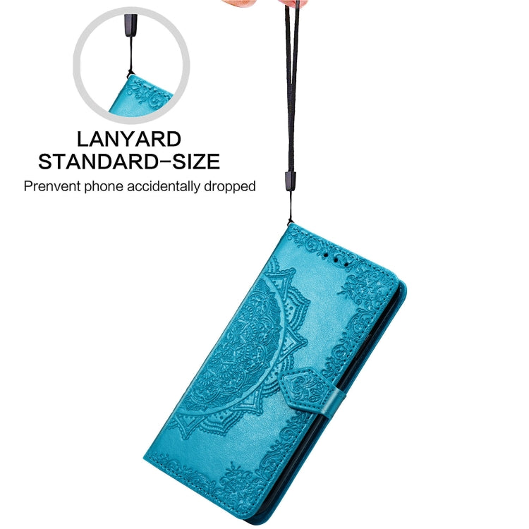 Halfway Mandala Embossing Pattern Horizontal Flip Leather Case with Holder & Card Slots & Wallet & Lanyard For Huawei P50 Pro(Blue)